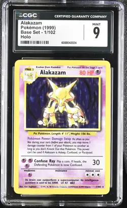 CGC 9 MINT Alakazam 1999 Base Set 1/102 Holo Pokemon Card - Image 1
