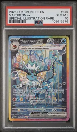 2025 POKEMON PRE EN-PRISMATIC EVOLUTIONS #149 VAPOREON EX PSA 10 - Image 1