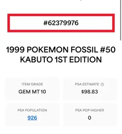 Pokemon TCG Fossil 1st Edition Kabuto PSA 10 - Image 3