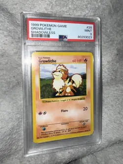 1999 Pokemon BASE SET Growlithe PSA 9 MINT 28/102 SHADOWLESS - Image 2