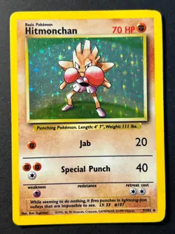 Hitmonchan 7/102 Holo Rare Base Set Unlimited - Pokemon Card WOTC b - MP - Image 1