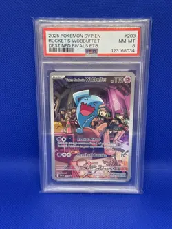 2025 POKEMON SVP EN-SV BLACK STAR PROMO #203 TEAM ROCKET'S WOBBUFFET PSA 8 - Image 1