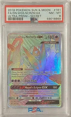 POKEMON ULTRA PRISM DAWN WINGS NECROZMA GX #161 SECRET PSA 8 NM-MT - Image 1