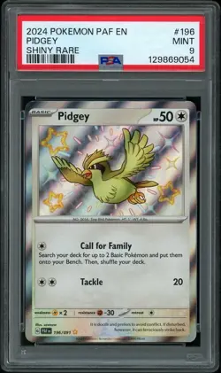 PSA 9 MINT Pidgey 196 Shiny Paldean Fates Pokemon Card - Image 1