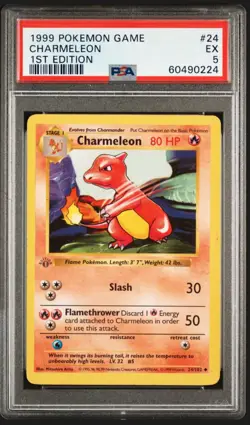 1999 POKEMON BASE SET 1ST EDITION #24 CHARMELEON PSA 5 - Image 1