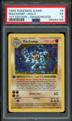 Pokemon PSA 5 Base Set 1st Edition Shadowless Machamp 8/102 1999 - Image 1