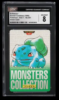 1996 Pokemon Bandai Carddass Part 1 Bulbasaur CGC 8 Japanese #001 Green Card - Image 1