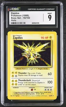 CGC 9 MINT Zapdos 1999 Base Set 16/102 Holo Pokemon Card - Image 1