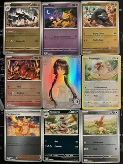 Rare Sexy Anime Waifu Card and 8 Holographic pokemon cards - Image 1