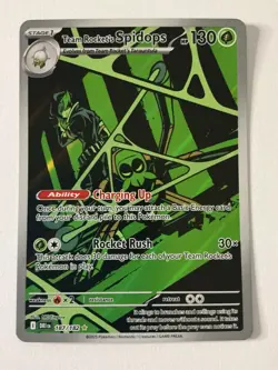 Pokemon TCG Destined Rivals Team Rockets Spidops Illustration Rare Card 187/182 - Image 1