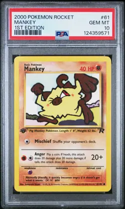 2000 POKEMON ROCKET 1ST ED #61 MANKEY PSA 10 - Image 1