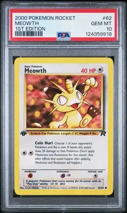 2000 POKEMON ROCKET 1ST ED #62 MEOWTH PSA 10 - Image 1