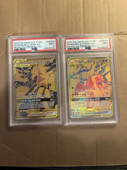 Pokemon TCG Tag Team Reshiram Charizard GX SM247 & Pikachu Zekrom GX SM248 PSA 9 - Image 1