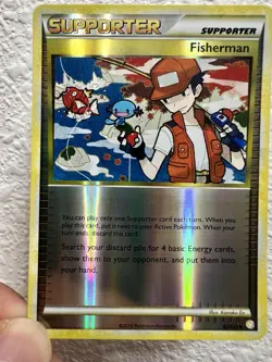 Pokemon TCG Fisherman 92/123 HeartGold SoulSilver Reverse Holo Card NM Condition - Image 1