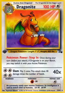 Lightly Played, English Pokemon Regular Dragonite - 19/62 - Rare - 1st Edition F - Image 1