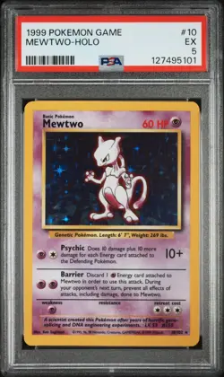 1999 Mewtwo Holo Rare Pokemon Card WOTC Vintage Base Set #10 PSA 5 JUST GRADED - Image 1