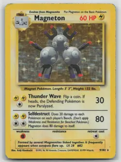 Pokemon Card Magneton Holo Rare Base Set 009/102 MP - Image 1