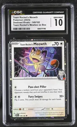 CGC 10 Team Rocket's Meowth 149/182 Holo Promo Destined Rivals Pokemon Card - Image 1