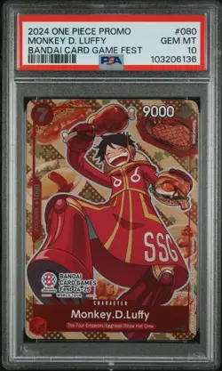 PSA 10 GEM MINT One Piece Monkey D. Luffy Promo Bandai Card Game Fest P-080 - Image 1