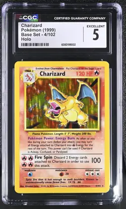 CGC 5 Charizard 1999 Base Set 4/102 Holo Pokemon Card - Image 1