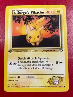 Lt. Surge's Pikachu 84/132 Gym Challenge Regular First Edition Polemon Card - Image 1
