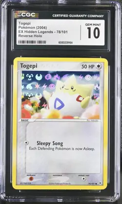 CGC 10 GEM MINT Togepi 2004 EX Hidden Legends 78/101 Reverse Holo Pokemon Card - Image 1