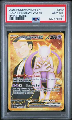 2025 POKEMON DRI EN-DESTINED RIVALS HYPER RARE TEAM ROCKET'S MEWTWO EX PSA 10 - Image 1