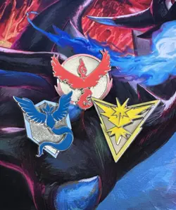3 X Pokemon Pin Badge Mystic Valour Instinct GO Moltres Zapdos Articuno 2022 - Image 1