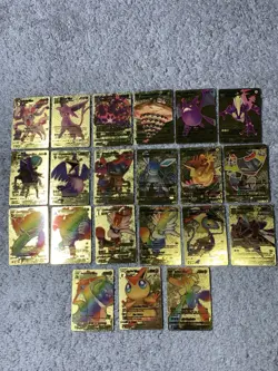 Pokemon 21 Espeon,Sylveon,Dracozolt&More Hi-Gloss Gold Foil Fan Art Cards LP - Image 1