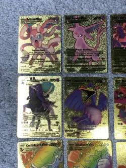 Pokemon 21 Espeon,Sylveon,Dracozolt&More Hi-Gloss Gold Foil Fan Art Cards LP - Image 3