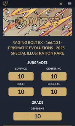 Pokemon Raging Bolt EX Prismatic Evolutions Ace Gem Mint 10 166/131 PERFECT SUB - Image 3