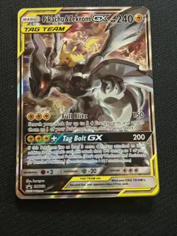 Pokemon Card - Pikachu And Zekrom GX promo SM168 Black Star Full Art Holo Nm - Image 1
