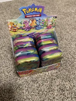 EMPTY Pokemon Prismatic Evolutions Mini Tins Complete Display With COIN + INSERT - Image 3