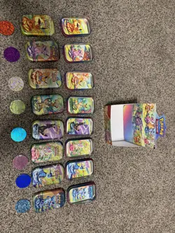 EMPTY Pokemon Prismatic Evolutions Mini Tins Complete Display With COIN + INSERT - Image 4