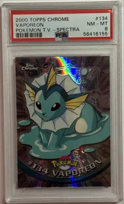 2000 Topps Chrome Pokemon TV Vaporeon Spectra Refractor #134 PSA 8 NM-MT - Image 1