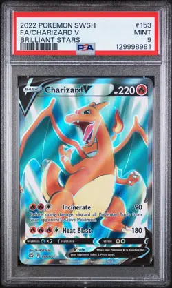 PSA 9 CHARIZARD V FULL ART 153/172 2022 POKEMON TCG SWSH BRILLIANT STARS - Image 1
