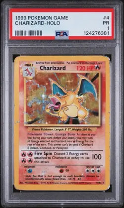 Pokemon Charizard 04/102 Base Set Unlimited PSA 1 Rare Holo WOTC Vintage Card - Image 1