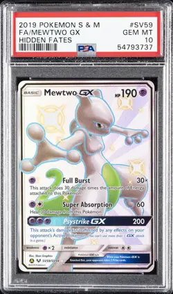 2019 POKEMON SUN & MOON HIDDEN FATES #SV59 FULL ART/MEWTWO GX PSA 10 - Image 1