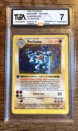 1st Edition Shadowless Machamp Holo - 8/102 - Base Set Pokemon Card - TGA 7 - Image 1