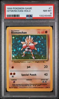 Hitmonchan 007/102 Base Set Holo WOTC Vintage Pokemon PSA 8 - Image 1