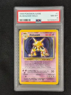 Alakazam 1/102 Holo Rare Pokemon 1999 WOTC Unlimited Base Set PSA 8 - Image 1