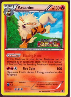 2012 POKEMON ARCANINE 12/99 NEXT DESTINIES -STAMPED - RARE HOLO-PRERELEASE - Image 1