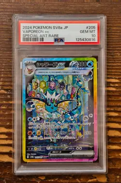 PSA 10 Vaporeon ex SAR 205/187 sv8a Terastal Festival Japanese 2024 Pokemon Card - Image 1