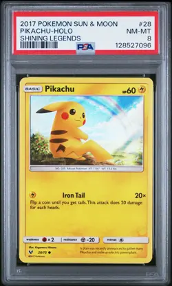 2017 POKEMON SUN & MOON SHINING LEGENDS #28 PIKACHU-HOLO PSA 8 - Image 1