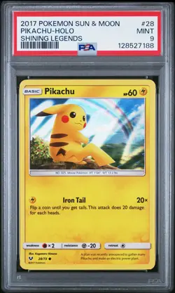 2017 POKEMON SUN & MOON SHINING LEGENDS #28 PIKACHU-HOLO PSA 9 - Image 1