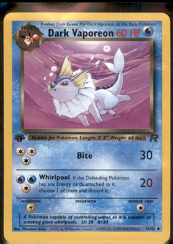 1st Edition DARK VAPOREON 45/82 Team Rocket Pokemon TCG WOTC Vintage LP - Image 1