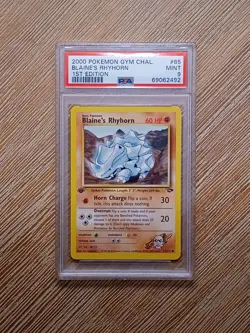 Blaine's Rhyhorn 2000 Pokemon Gym Challenge 1st Edition #65 PSA 9 Mint Low Pop! - Image 1