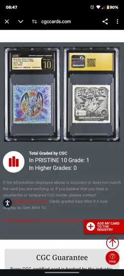CGC Pristine 10 Blue-Eyes White Dragon #62 Merlin Holo Glitter Yugioh 1996 - Image 1