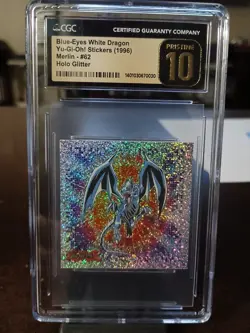 CGC Pristine 10 Blue-Eyes White Dragon #62 Merlin Holo Glitter Yugioh 1996 - Image 2
