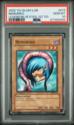 Yugioh PSA 10 Nemuriko LOB-013 1st Edition Common - Image 1